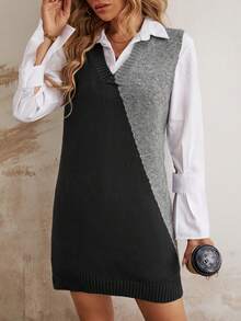 SHEIN LUNE 1 Miếng Hai âm Đầm Áo len - Xám - Xem 4