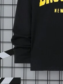 SHEIN 男大童字母圖案T恤&大格紋長褲睡衣套裝 - 黃色 - 查看 3
