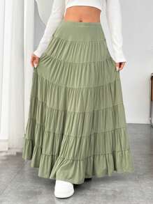 Muchica 實色荷葉邊裙 - 綠色 - 查看 4