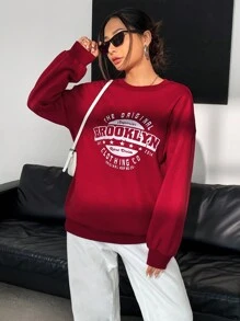 SHEIN Unity Women's Letter Slogan Print Thermal Lined Sweatshirt - Burgundy - View 6