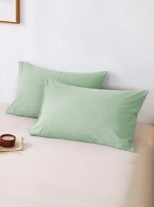 2pcs Reseda,Solid Color Japanese Simple Solid Color, Super Soft,Boys And Girls,School Student,Dormitory Dress-Up, Breathable, Four Seasons, Not Easy To Pilling, Pillowcase, Excluding Pillow Core, Bedding, Household Items, TwinFullQueenKing. - Mint Green - View 1
