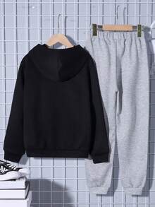 SHEIN Tween Boy Car & Letter Graphic Hoodie & Sweatpants - Black - View 2