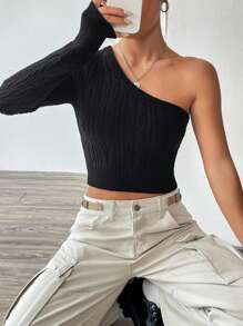 SHEIN Unity Jersey Tejido De Mujer Elegante Y Versátil - Negro - Ver 3