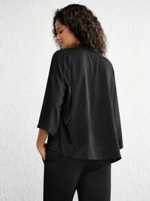 Ocili 女士純色肩帶撇肩睡衣上衣 - 黑色 - 查看 2