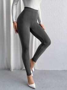 SHEIN Privé Chất rắn Cao eo Nhiệt Xà cạp - Xám - Xem 5