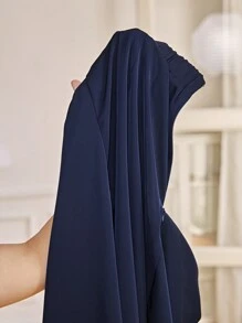 SHEIN Frenchy 大碼腰帶長褲帶褶皺和傾斜口袋 - 藏蓝色 - 查看 7