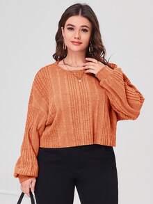 SHEIN Essnce Hơn Thả vai Đồ đan Ribbed Áo thun - trái cam - Xem 3