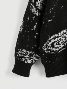 ROMWE Hippie 女式圖案印花下垂肩毛衣 - 黑色 - 查看 3