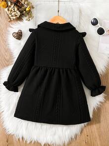 SHEIN Cô Gái Trẻ Viền Ruffle tay áo lá sen Nơ mặt trước Váy sơ mi - màu đen - Xem 2