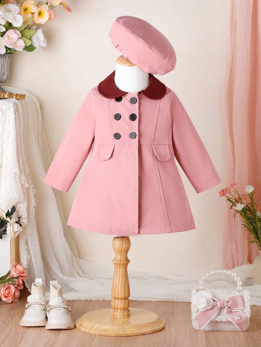 Baby Girl Collar Double Breasted Trench Coat & Hat SHEIN USA