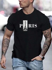 Nam Tòa tháp & Đồ họa Chữ cái Áo thun - màu đen - Xem 1