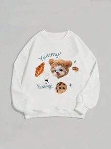 SHEIN EZwear Sudadera Con Letra Y Gráficos De Dibujos Animados Para Talla Grande - Blanco - Ver 1