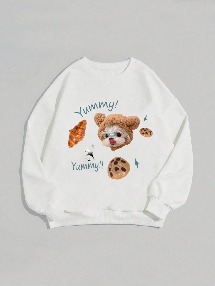 SHEIN EZwear Sudadera Con Letra Y Gráficos De Dibujos Animados Para Talla Grande - Blanco - Ver 1