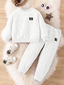 SHEIN Cô Gái Trẻ Chi tiết Patched thư Áo len & Quần nỉ - trắng - Xem 1