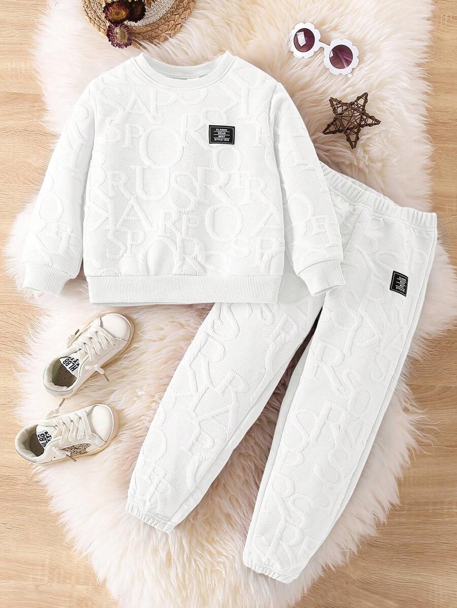 SHEIN Cô Gái Trẻ Chi tiết Patched thư Áo len & Quần nỉ - trắng - Xem 1