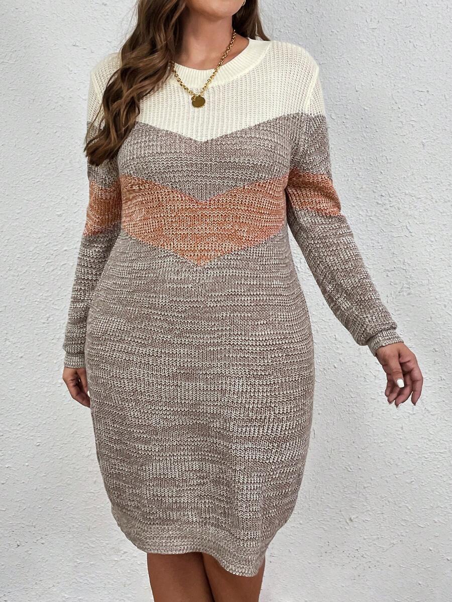 SHEIN LUNE 大碼撞色毛衣洋裝不附腰帶 - 彩色 - 查看 1
