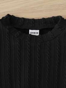 SHEIN 女童嬰兒荷葉邊裝飾連衣裙 - 黑色 - 查看 3