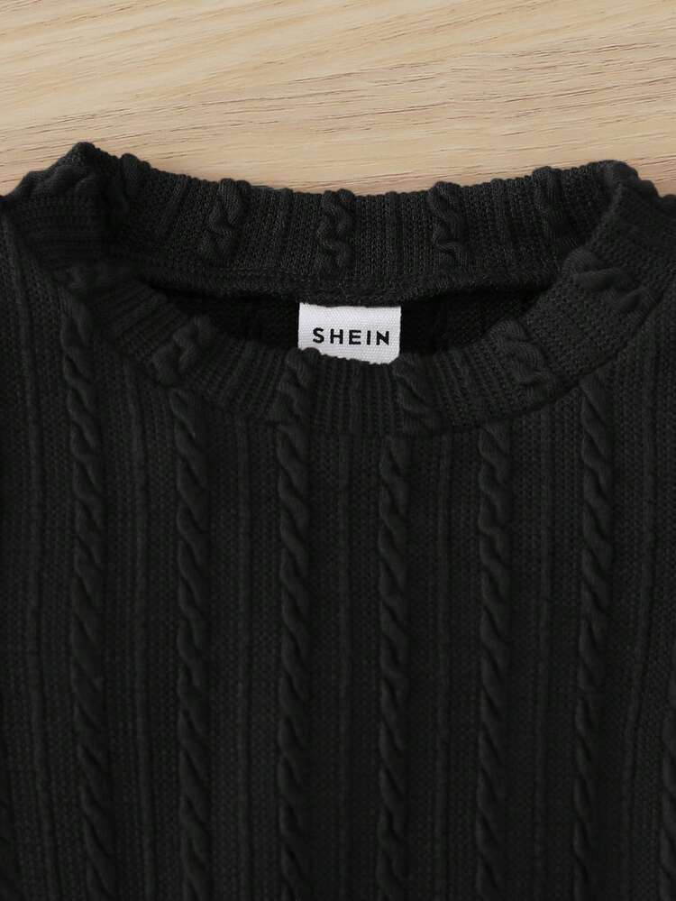 SHEIN Vestido De Niña De Bebé Con Ribete De Volantes - Negro - Ver 3