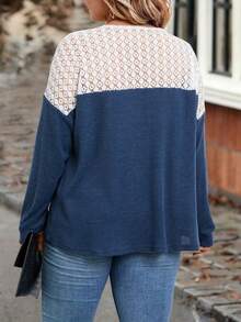 SHEIN LUNE 大碼蕾絲拼接落肩T恤 - 彩色 - 查看 2