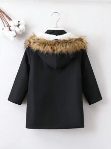 SHEIN 幼童男孩帶毛領帽子加厚外套