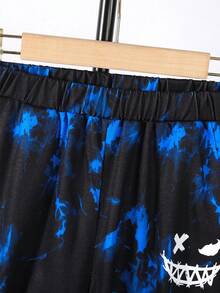 Tween Boy 2pcs/Set Little Stylish Contrast Color Printed Hooded Sweatshirt And Pants Set For Spring And Autumn - Blue - View 5