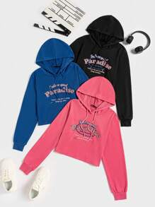 SHEIN Unity Áo hoodie có dây rút in chữ, 3 chiếc, thích hợp mặc mùa thu. - Nhiều màu - Xem 1