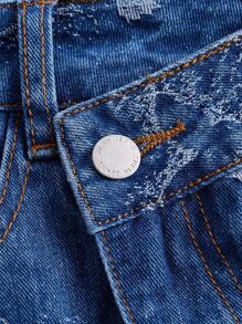 SHEIN MOD 蝴蝶圖案不對稱毛邊牛仔半身裙 - 中等水洗藍 - 查看 3