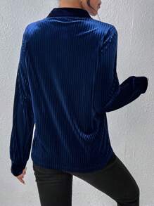 SHEIN Privé 素色前紐扣襯衫 - 藏蓝色 - 查看 2