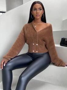 VaVaBold Shawl Collar Double Breasted Drop Shoulder Cardigan