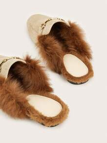 平底蓬鬆金屬扣簡約平底鞋 - 卡其色 - 查看 5