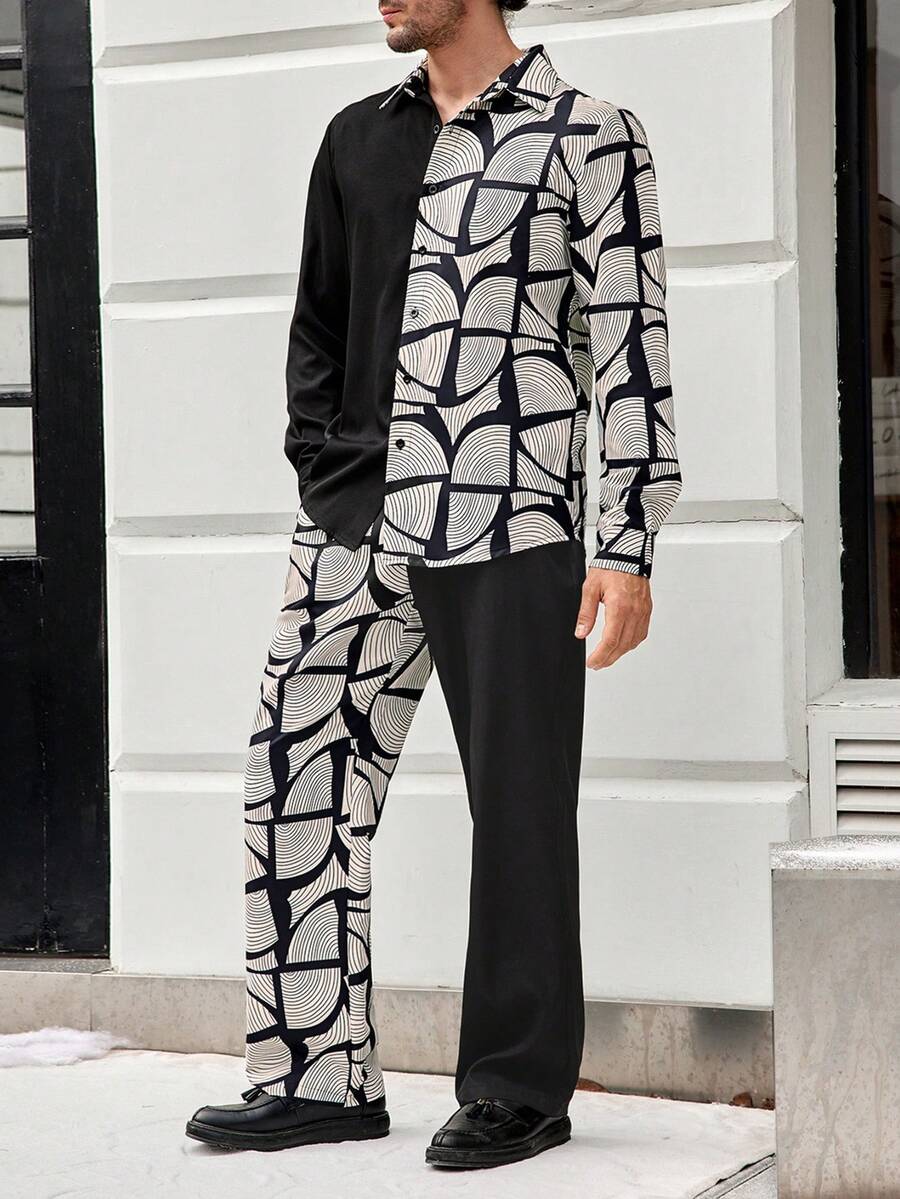 Manfinity LEGND Nam In Địa lý Áo sơ mi & Quần - Đen và trắng - Xem 1