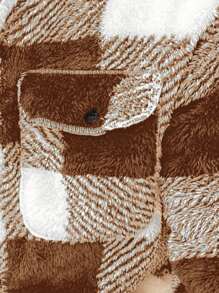 Manfinity Homme 寬鬆男士水牛格子下垂肩泰迪熊外套 - 棕色 - 查看 6