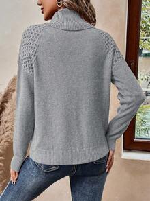 SHEIN Frenchy Women'S Solid Color High Neck Raglan Sleeve Sweater - Grey - View 2