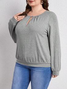 SHEIN LUNE Hơn Đường viền lỗ khóa Áo nỉ - Màu Xám nhạt - Xem 5