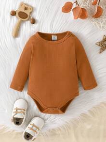 SHEIN Đứa bé trai 3pcs Chất rắn Đồ đan Ribbed Áo liền quần chặt - Nhiều màu - Xem 7