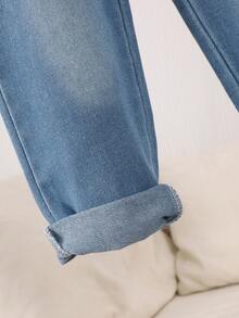 Chàng trai trẻ Kẻ sọc tương phản In Chi tiết Patched thư Áo sơ mi & Quần jean rách - Nhiều màu - Xem 4