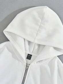 SHEIN EZwear Contrast Binding Drop Shoulder Zip Up Hoodie - Multicolor - View 5