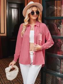 GENKIRA Women's Long Sleeve Cardigan - Watermelon Pink - View 5