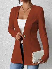 Chiquease Blazer casual sin cuello, ligero y sin forro de manga larga para mujer