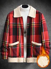 Manfinity Homme Loose Fit Men's Plaid Printed Overcoat With Borg Collar - Multicolor - View 7