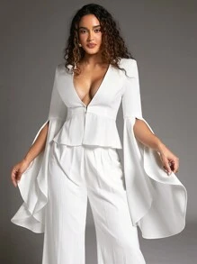 SHEIN BAE Trắng Của phụ nữ Bộ đồ Áo khoác Với Ruffle Đối với Các bữa tiệc Hoặc Chính thức Dịp - trắng - Xem 1