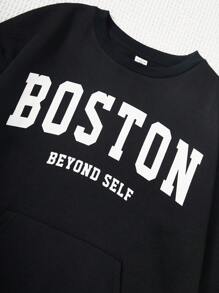 Tween meisje Gebreid Effen kleur Hoodie Met Letterprint En Los Short set