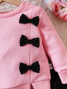 Baby Girl Bow Front Split Hem Sweatshirt & Sweatpants - Pink - View 4