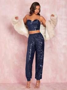 SHEIN BAE Buổi tiệc Hộp đêm Của phụ nữ Quần - Màu xanh hải quân - Xem 4
