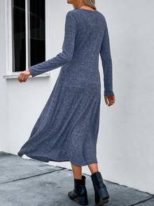 EMERY ROSE Dệt kim Marled Chi tiết Nút Đầm - Màu xanh lam - Xem 3