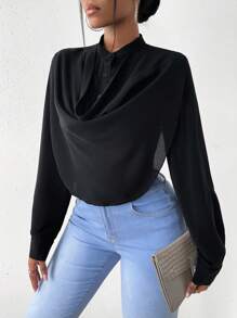 Zolique cổ áo xếp nếp Chất rắn Áo sơ mi - Màu vàng - Xem 3