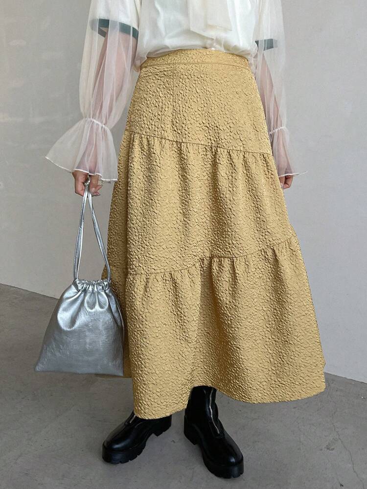 Women's Textured Asymmetrical Hem Skirt With Ruffle Detail