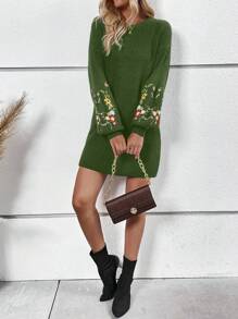 SHEIN LUNE 女性花卉刺繡毛衣洋裝