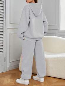 2pcs Letter Print Casual Sweatshirt Set - Grey - View 2