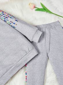 SHEIN Mädchen Kapuzenpullover Mit Kontrastierenden Ärmeln & Leggings
